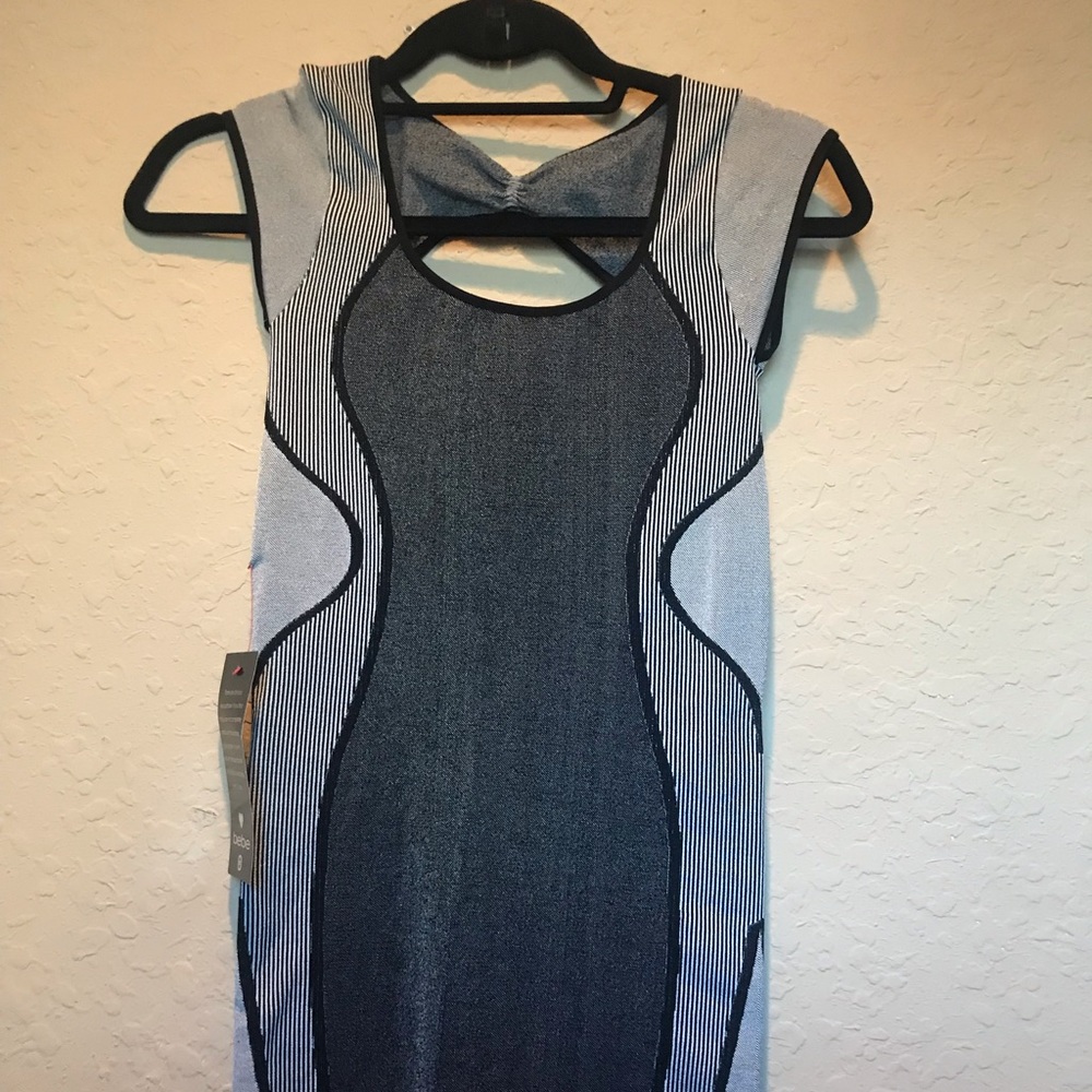 Bebe contour rib dress, black and white, m/l. NWT